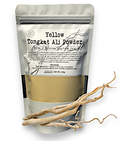 Malaysian True Yellow Whole Root Eurycoma Longifolia Jack 'Tongkat Ali' Natural Tonic Fine Milled Powder, Not Extracts 100g